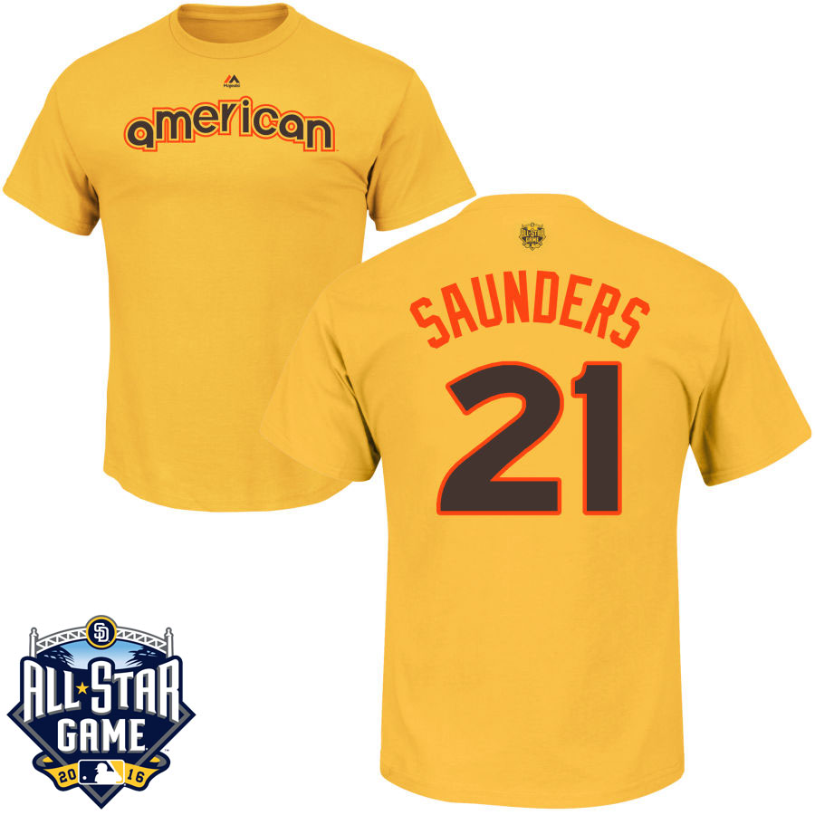 Toronto Blue Jays Michael Saunders #21 Yellow 2016 MLB All-Star Game American League Name & Number T-Shirt