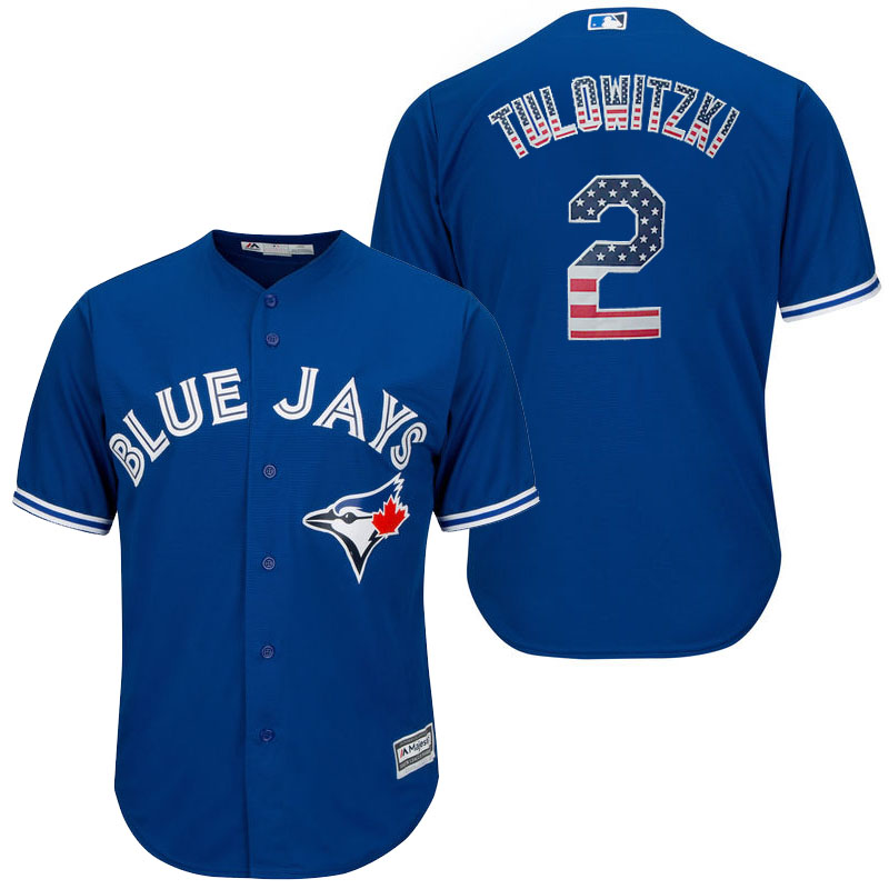 Toronto Blue Jays Aaron Hill #2 Royal Stars and Stripes Cool Base Jersey