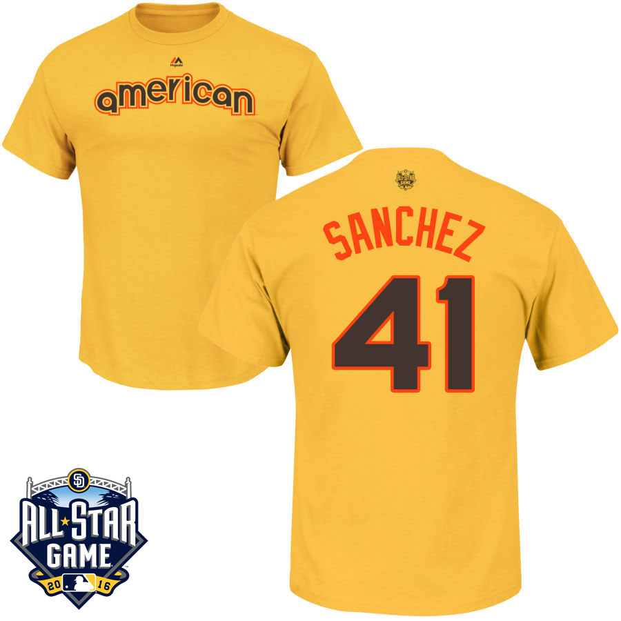 Toronto Blue Jays Aaron Sanchez #41 Yellow 2016 MLB All-Star Game American League Name & Number T-Shirt