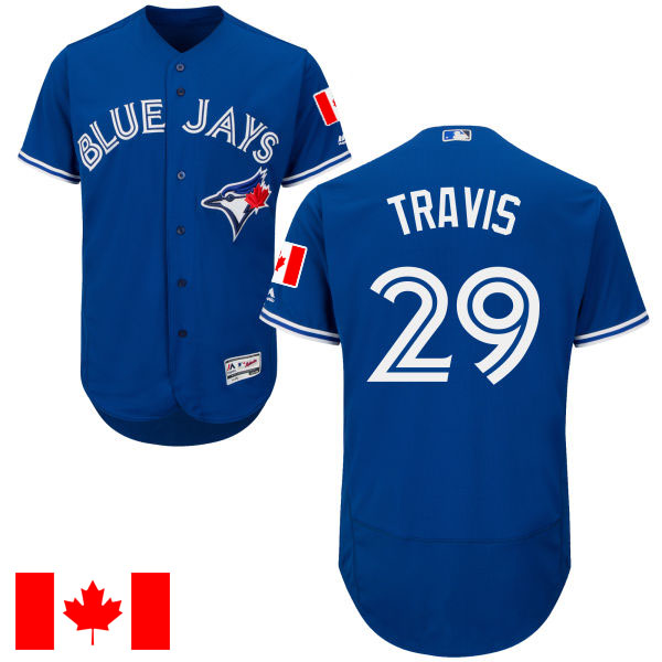 Toronto Blue Jays Devon Travis #29 Majestic Royal 2016 Canada Day Flex Base Jersey