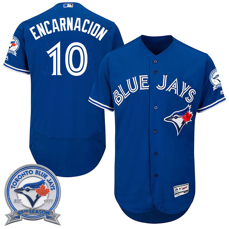 Toronto Blue Jays Edwin Encarnacion #10 Royal Alternate 40th Anniversary Patch Flex Base Jersey