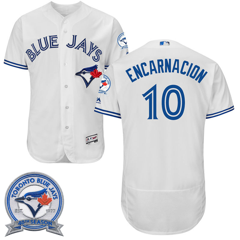 Toronto Blue Jays Edwin Encarnacion #10 White Home 40th Anniversary Patch Flex Base Jersey