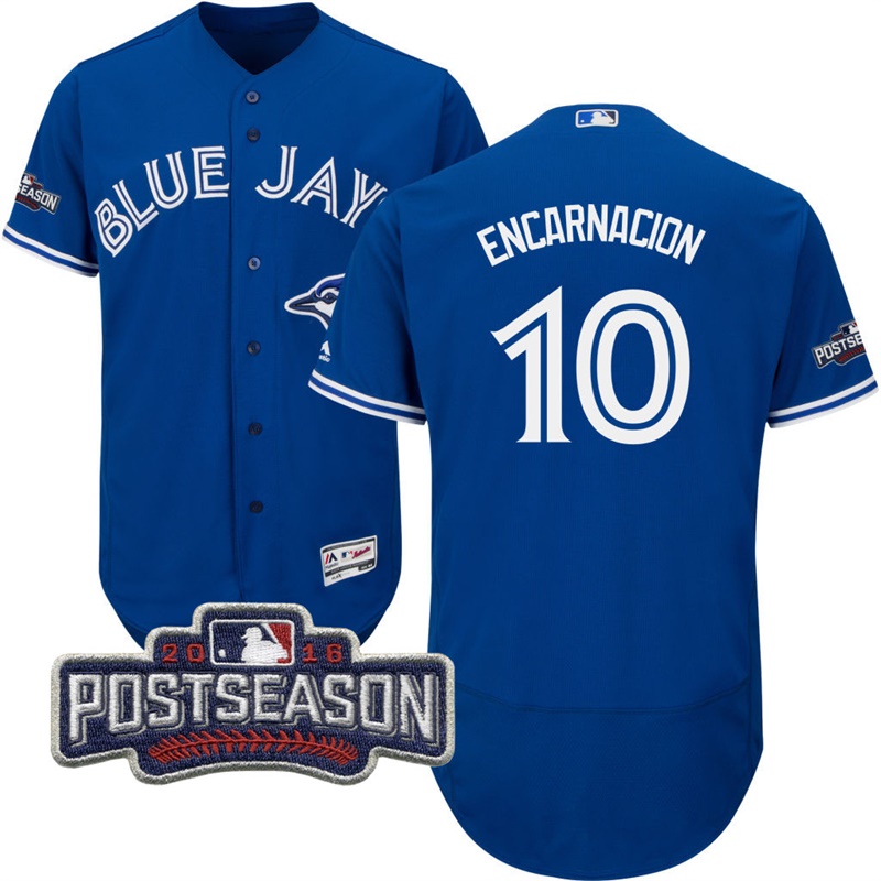 Toronto Blue Jays Edwin Encarnacion #10 Royal 2016 Postseason Patch Flex Base Jersey