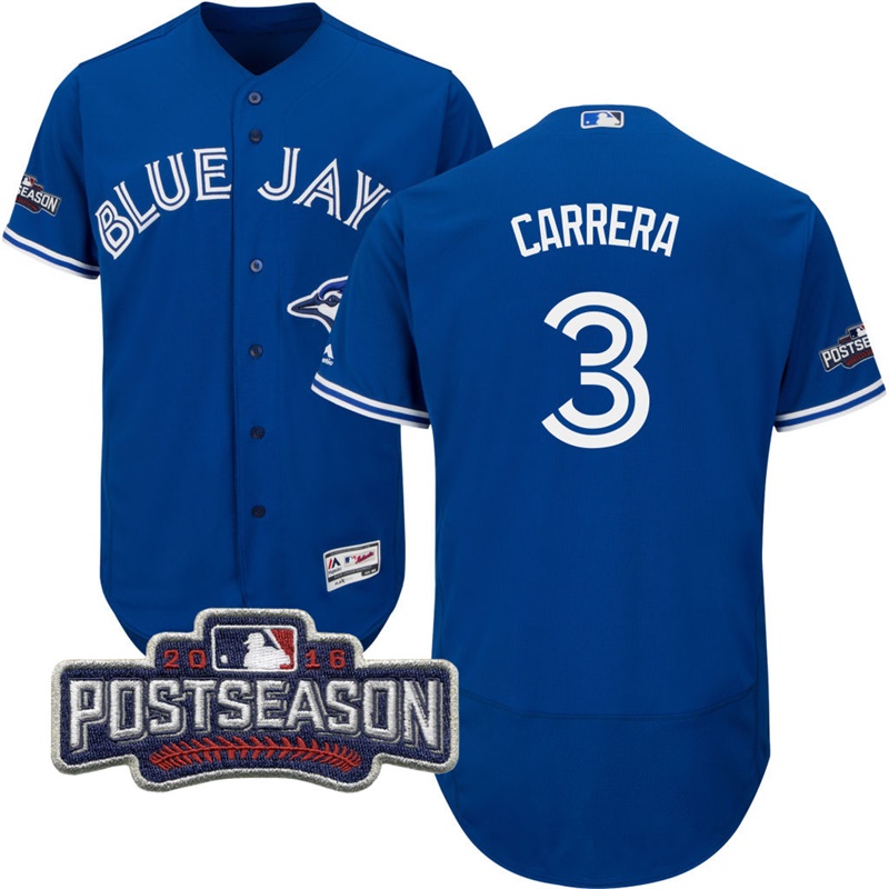 Toronto Blue Jays Ezequiel Carrera #3 Royal 2016 Postseason Patch Flex Base Jersey