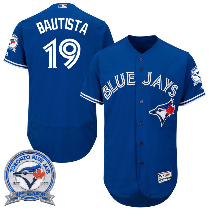 Toronto Blue Jays Jose Bautista #19 Royal Alternate 40th Anniversary Patch Flex Base Jersey