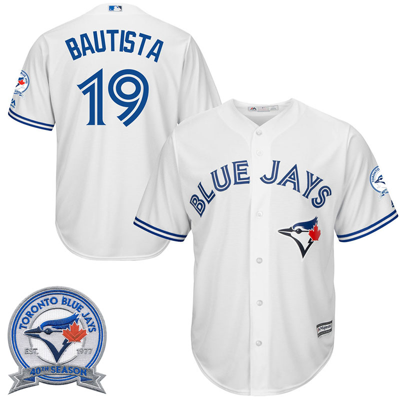 Toronto Blue Jays Jose Bautista #19 White Home 40th Anniversary Patch Cool Base Jersey