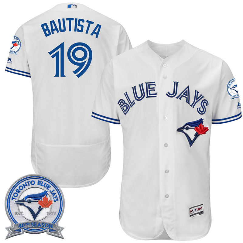 Toronto Blue Jays Jose Bautista #19 White Home 40th Anniversary Patch Flex Base Jersey