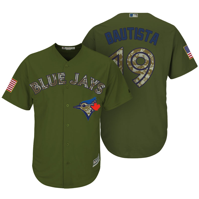 Toronto Blue Jays #19 Jose Bautista Camo Olive Salute Official Cool Base Player Jersey