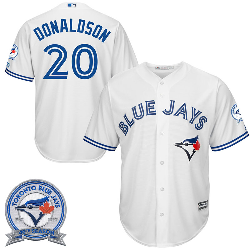 Toronto Blue Jays Josh Donaldson #20 White Home 40th Anniversary Patch Cool Base Jersey