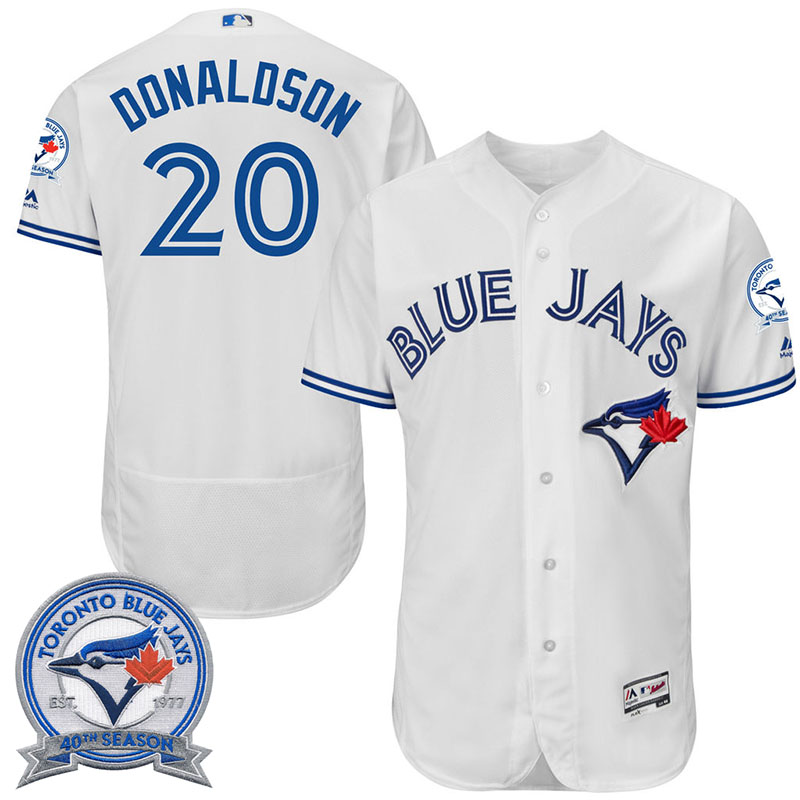 Toronto Blue Jays Josh Donaldson #20 White Home 40th Anniversary Patch Flex Base Jersey