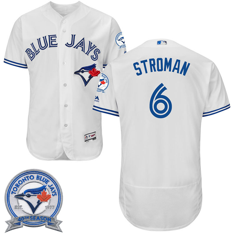 Toronto Blue Jays Marcus Stroman #6 White Home 40th Anniversary Patch Flex Base Jersey