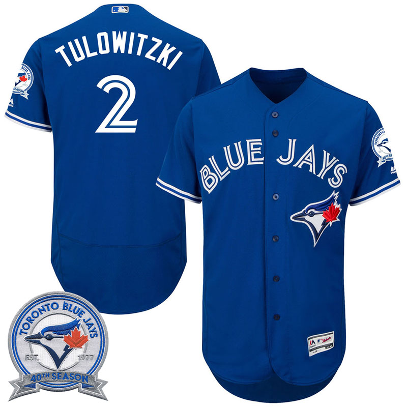 Toronto Blue Jays Troy Tulowitzki #2 Royal Alternate 40th Anniversary Patch Flex Base Jersey