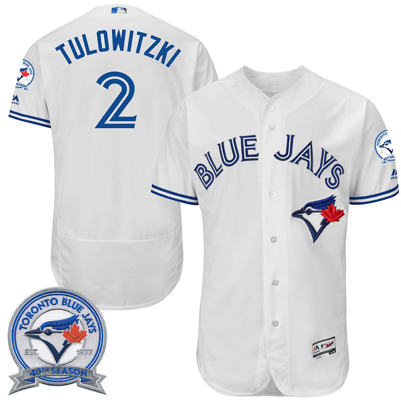 Toronto Blue Jays Troy Tulowitzki #2 White Home 40th Anniversary Patch Flex Base Jersey