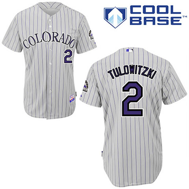 Colorado Rockies #2 Troy Tulowitzki Grey Road Blue Strip Cool Base Jersey