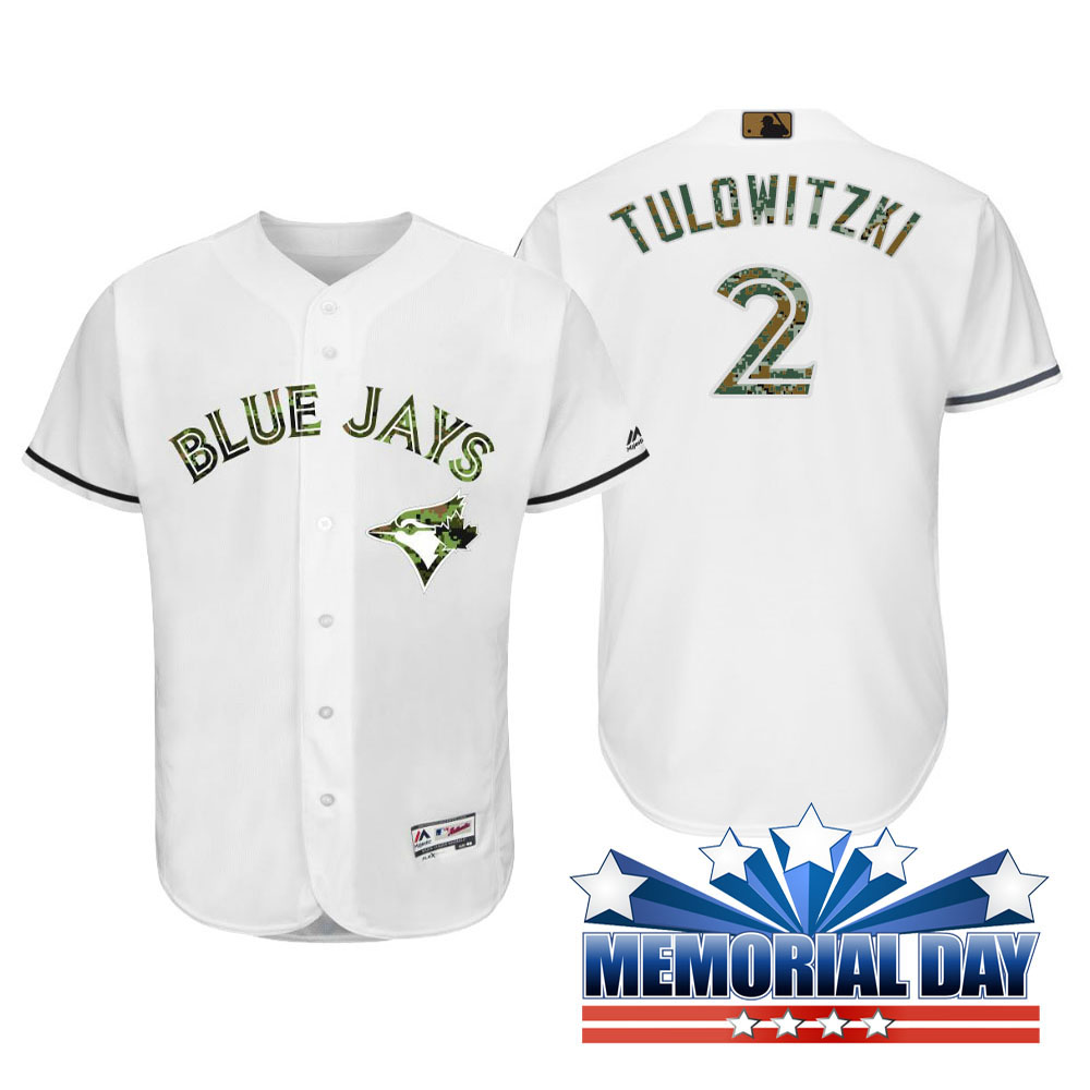 Toronto Blue Jays Troy Tulowitzki #2 White Camo Fashion 2016 Memorial Day Cool Base Jersey