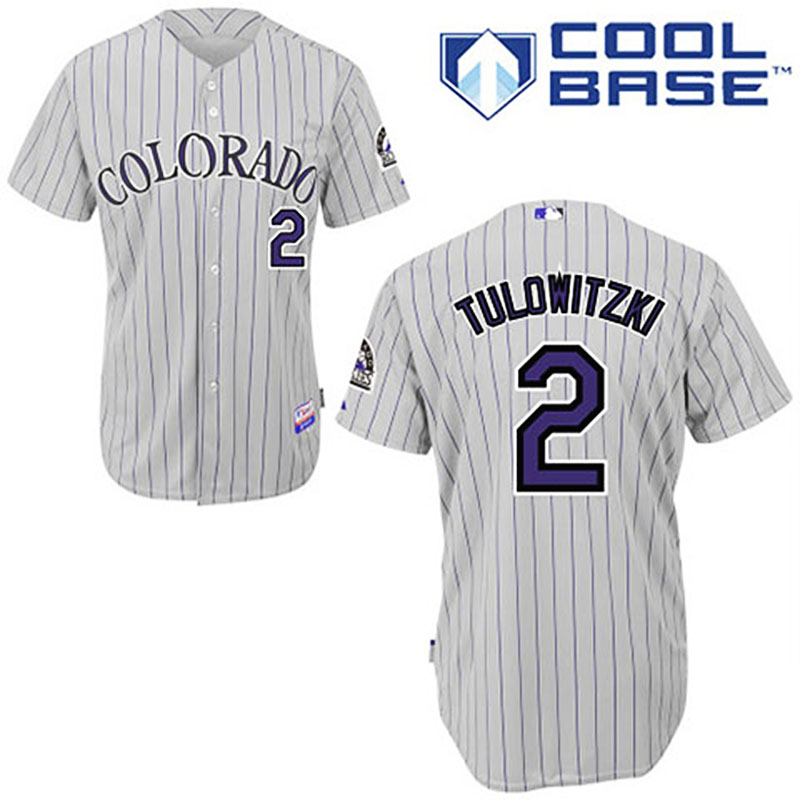 Colorado Rockies #2 Troy Tulowitzki Youth Grey Road Blue Strip Cool Base Jersey