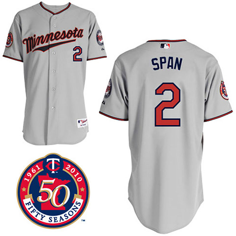 Minnesota Twins #2 Denard Span Grey Road 50TH Season Patch Jersey