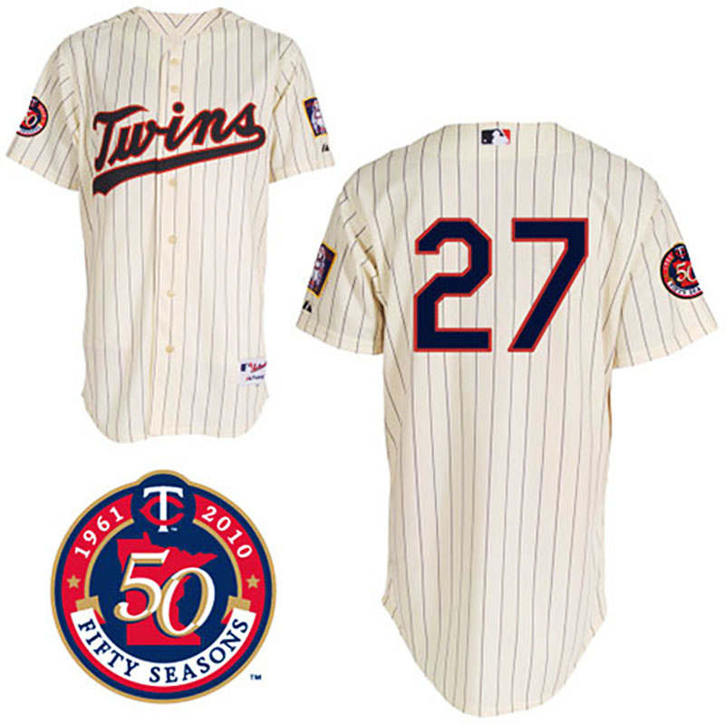 Minnesota Twins #27 J. J. Hardy Cream Home 50TH Season Patch Jersey