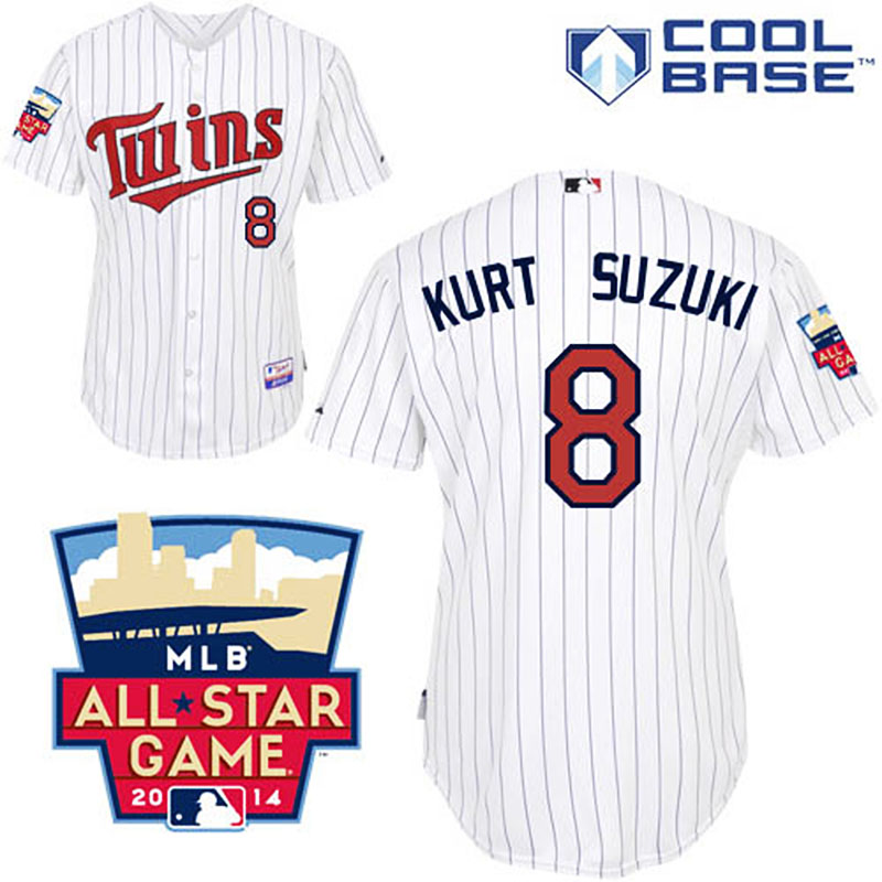 Minnesota Twins #8 Kurt Suzuki Men's Authentic White Home Majestic MLB Cool Base Jersey