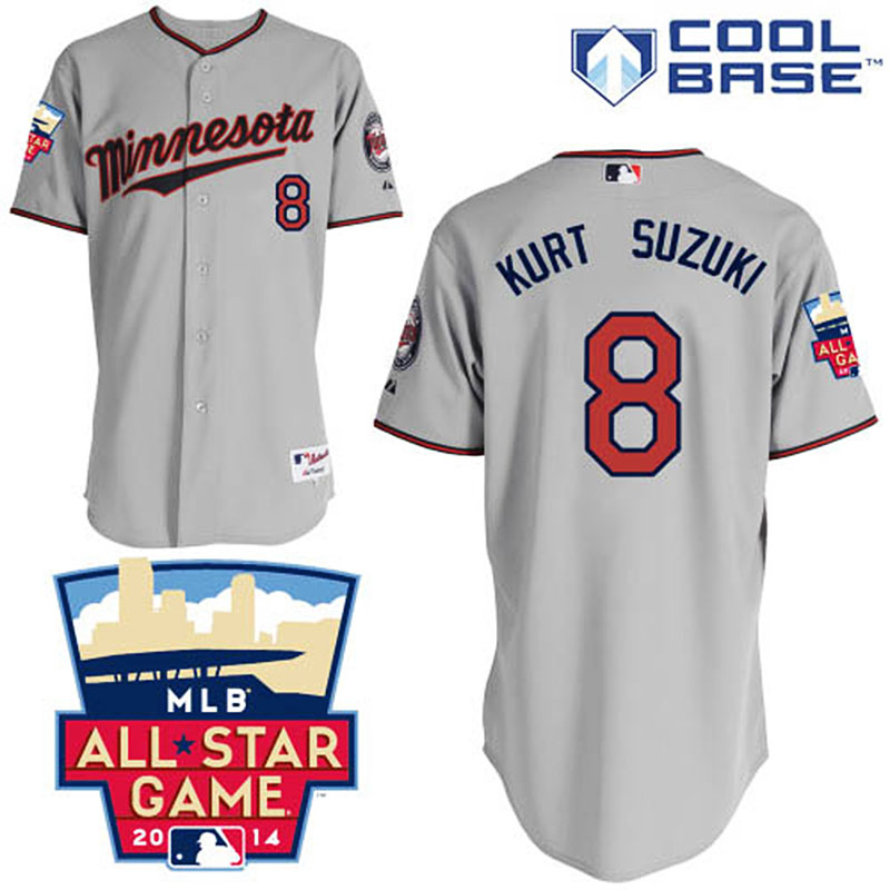 Minnesota Twins #8 Kurt Suzuki Men's Authentic Grey Road Majestic MLB Cool Base Jersey