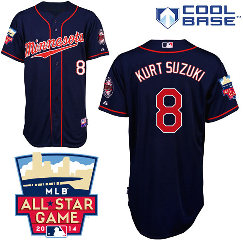 Minnesota Twins #8 Kurt Suzuki Men's Authentic Navy Blue Alternate Road Majestic MLB Cool Base Jersey