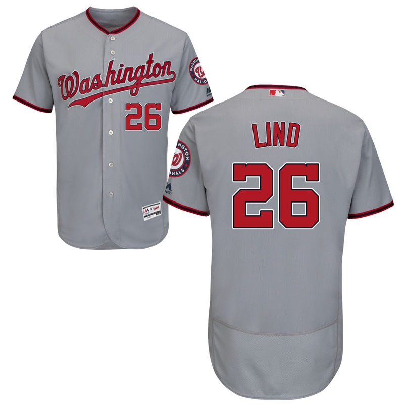 Men Washington Nationals Adam Lind #26 Gray Road Flex Base Jersey