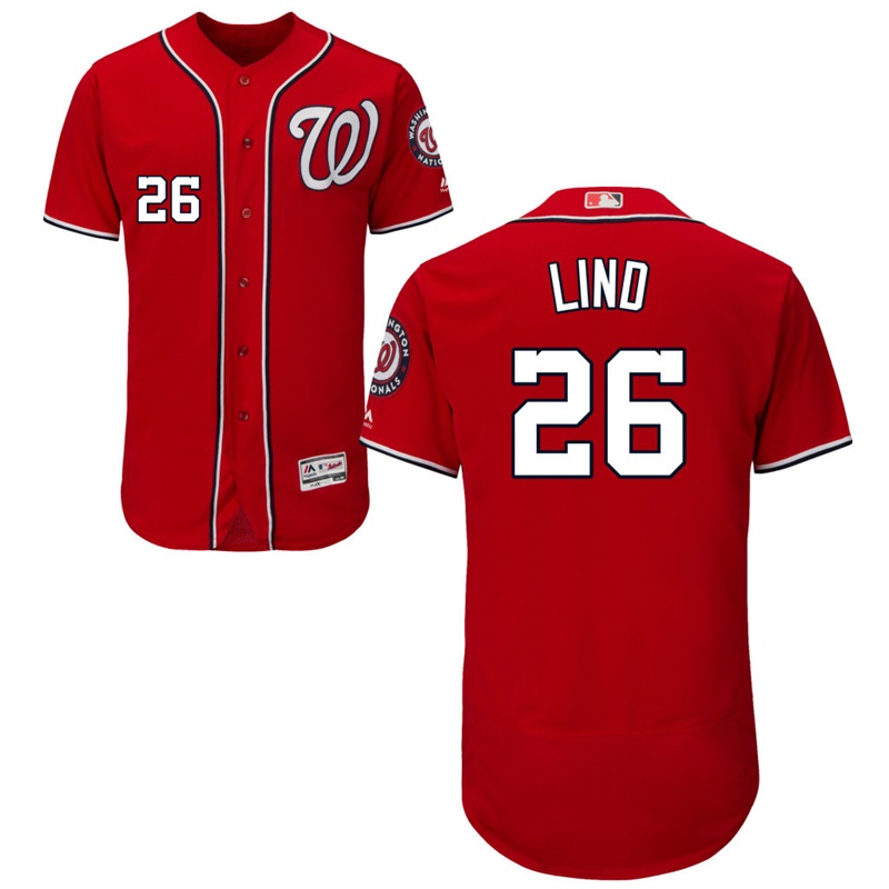 Men Washington Nationals Adam Lind #26 Scarlet Alternate Flex Base Jersey