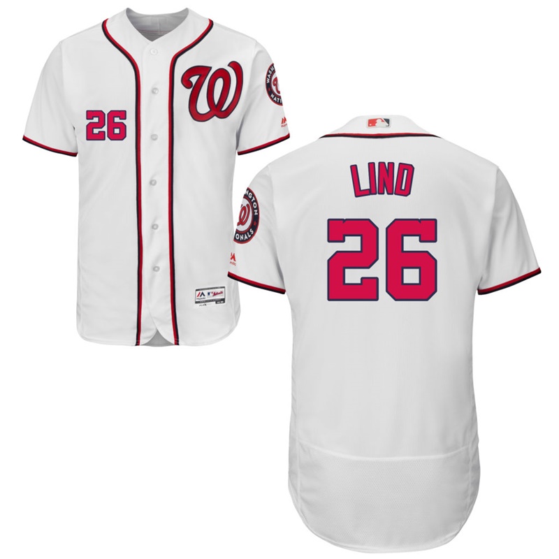 Men Washington Nationals Adam Lind #26 White Home Flex Base Jersey