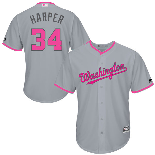 Washington Nationals #34 Bryce Harper Gray Home 2016 Mother's Day Cool Base Jersey