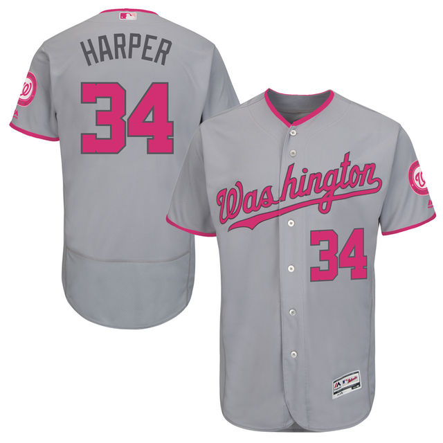 Washington Nationals #34 Bryce Harper Gray Road 2016 Mother's Day Flex Base Jersey