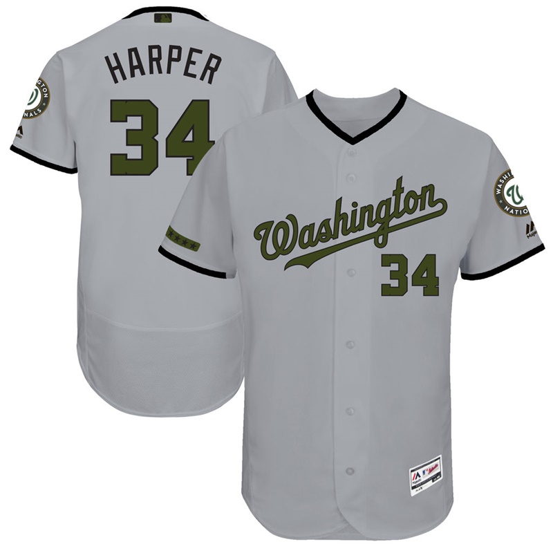 Bryce Harper #34 Men Washington Nationals 2017 Memorial Day Gray Flex Base Jersey