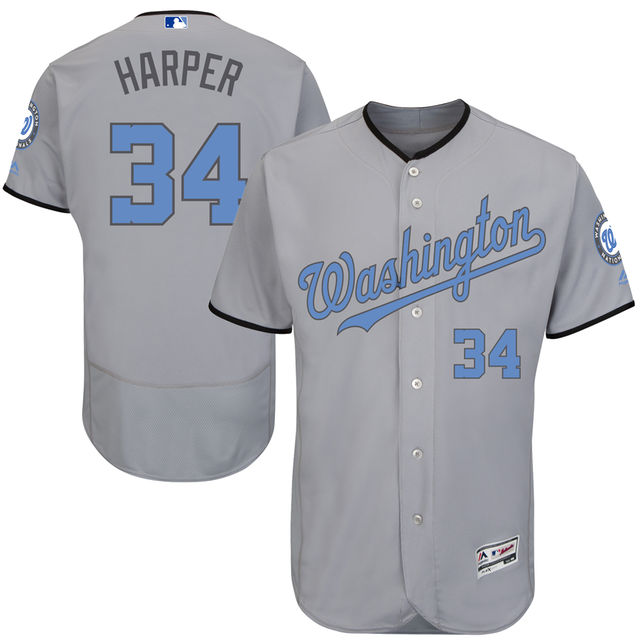 Washington Nationals #34 Bryce Harper Majestic Gray Fashion 2016 Father's Day Flex Base Jersey