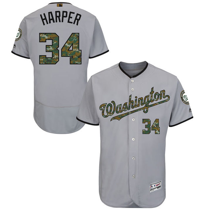 Washington Nationals Bryce Harper #34 Gray Camo Fashion 2016 Memorial Day Flex Base Jersey