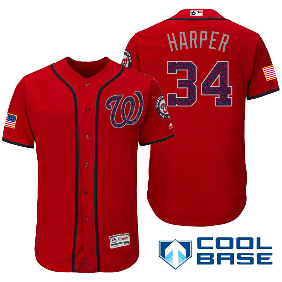 Washington Nationals #34 Bryce Harper Red Stars & Stripes 2016 Independence Day Cool Base Jersey