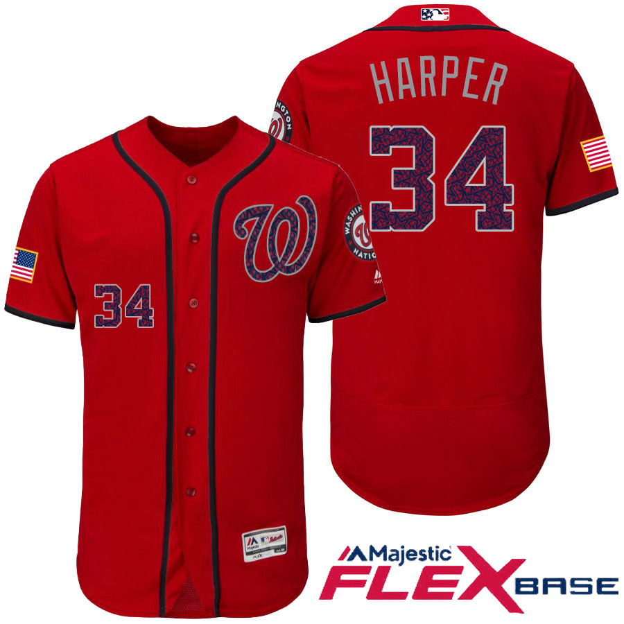 Washington Nationals #34 Bryce Harper Red Stars & Stripes 2016 Independence Day Flex Base Jersey