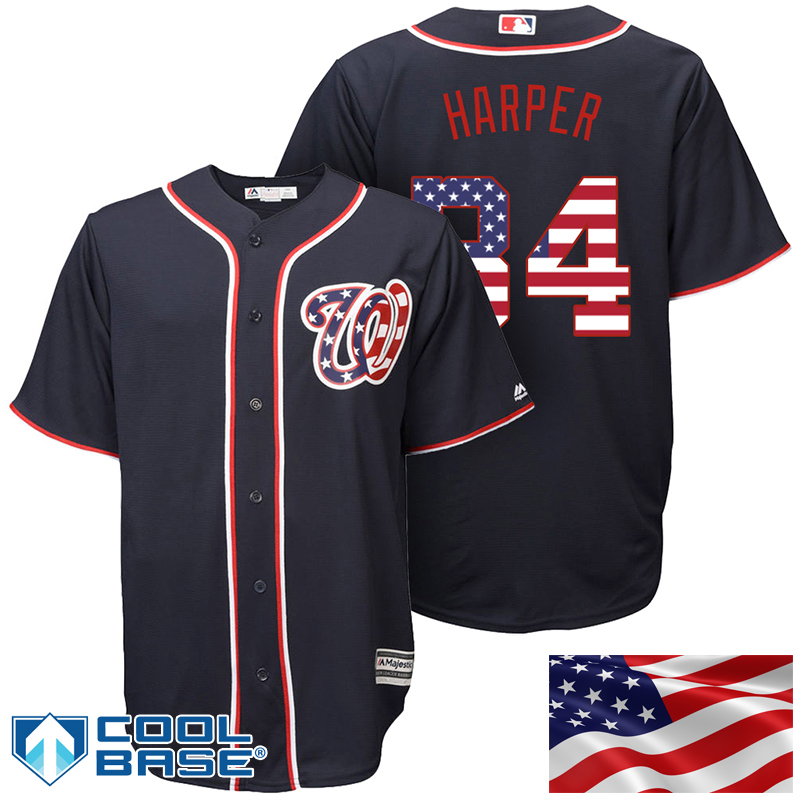 Washington Nationals #34 Bryce Harper Navy Stars & Stripes Official Cool Base Jersey