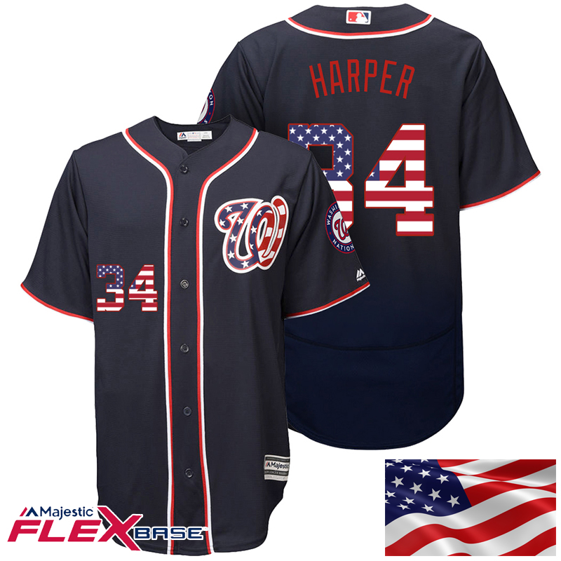 Washington Nationals #34 Bryce Harper Navy Stars & Stripes Authentic Collection Flexbase Jersey