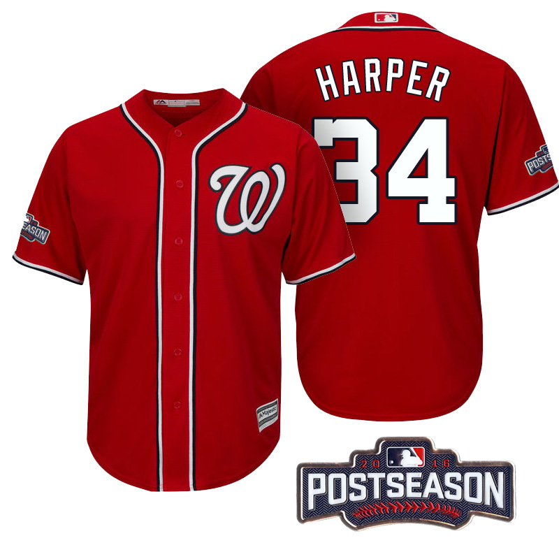 Washington Nationals Bryce Harper #34 NL East Division Champions Red 2016 Postseason Patch Cool Base Jersey