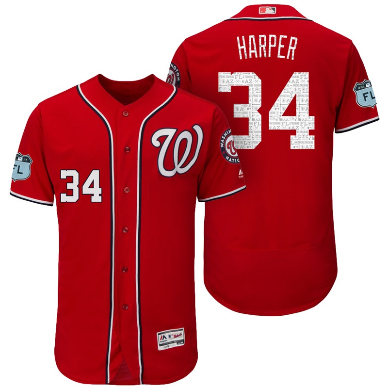 Washington Nationals Bryce Harper #34 Scarlet 2017 Spring Training Grapefruit League Patch Authentic Collection Flex Base Jersey