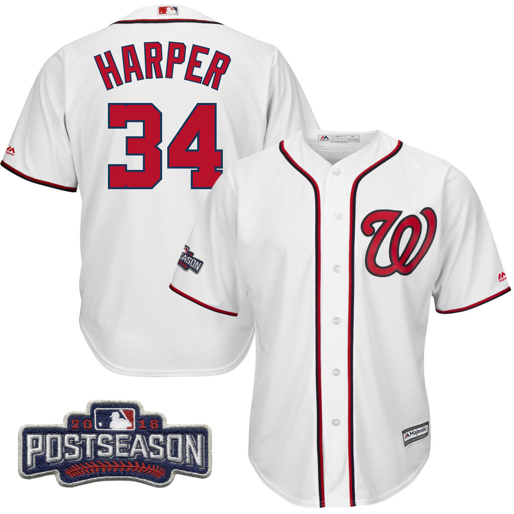 Washington Nationals Bryce Harper #34 NL East Division Champions White 2016 Postseason Patch Cool Base Jersey