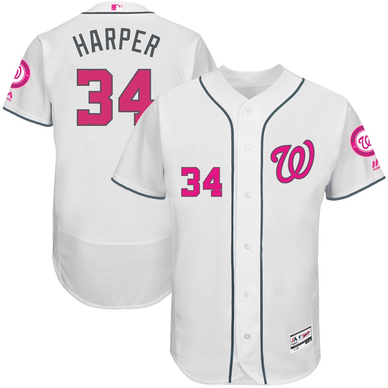 Bryce Harper #34 Men Washington Nationals 2017 Mother's Day White Flex Base Jersey