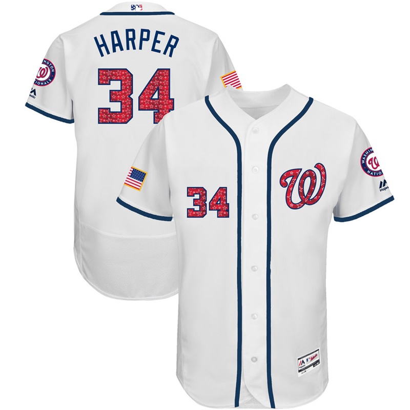 Bryce Harper #34 Washington Nationals 2017 Stars & Stripes Independence Day White Flex Base Jersey-Men