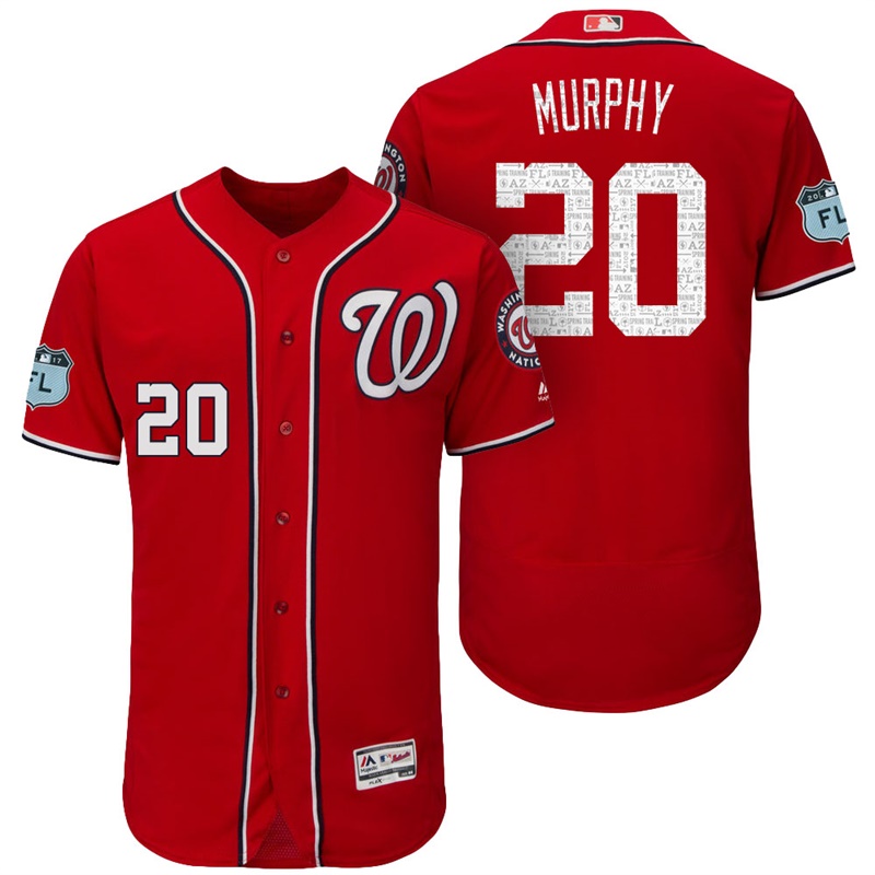 Washington Nationals Daniel Murphy #20 Scarlet 2017 Spring Training Grapefruit League Patch Authentic Collection Flex Base Jersey