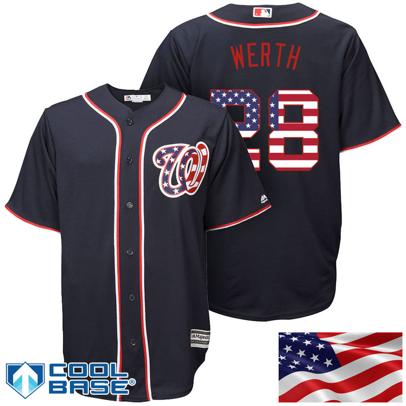 Washington Nationals #28 Jayson Werth Navy Stars & Stripes Official Cool Base Jersey