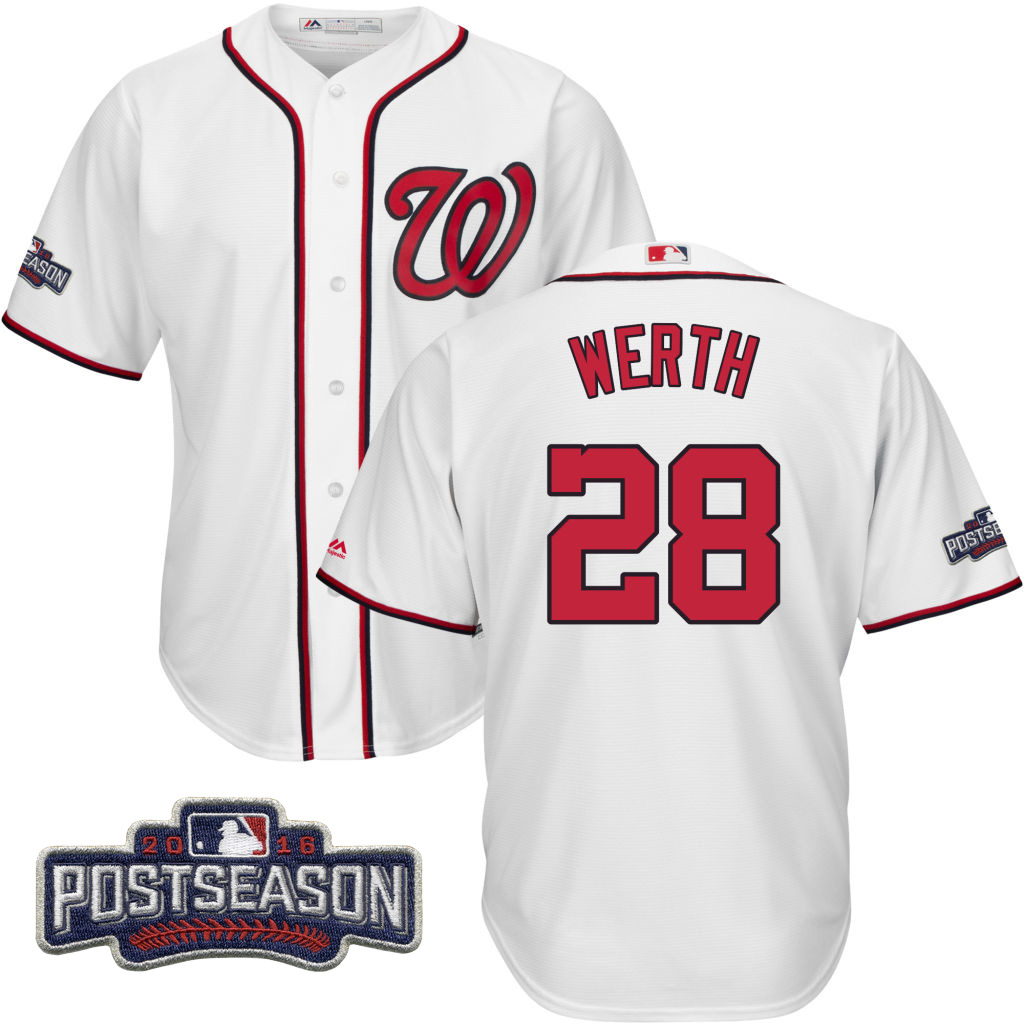 Washington Nationals Jayson Werth #28 NL East Division Champions White 2016 Postseason Patch Cool Base Jersey