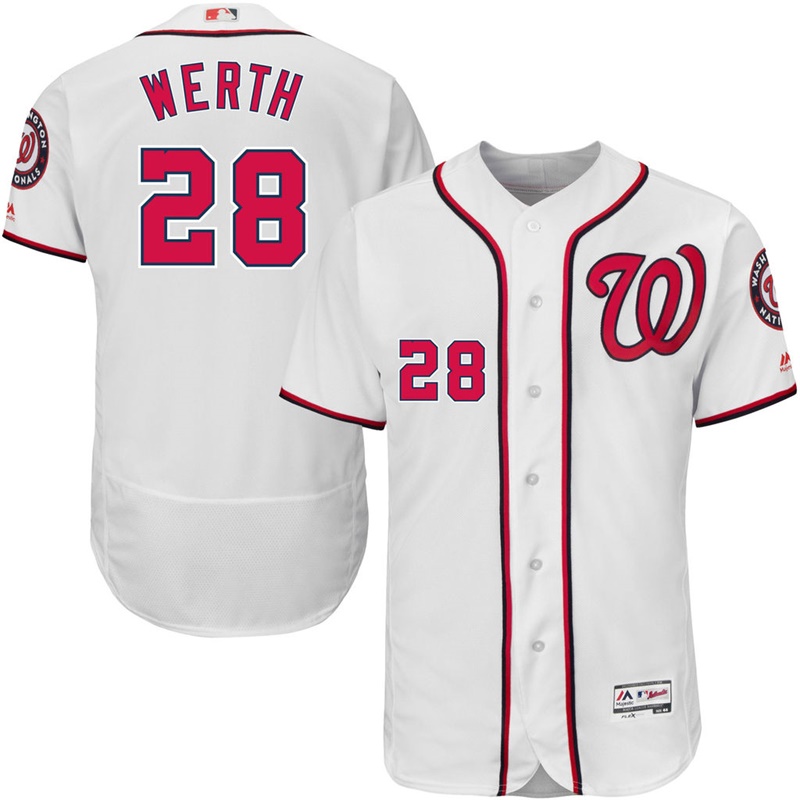 Men Washington Nationals Jayson Werth #28 White Home Flex Base Jersey