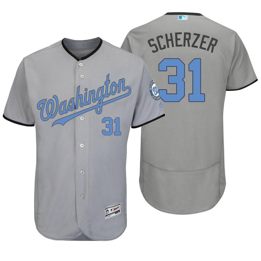 Washington Nationals #31 Max Scherzer Majestic Gray Fashion 2016 Father's Day Flex Base Jersey