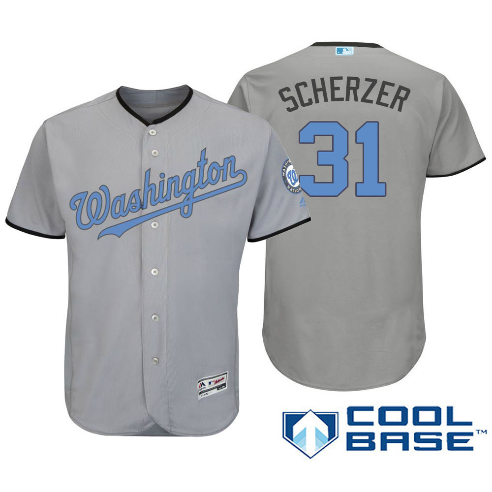 Washington Nationals #31 Max Scherzer Majestic Gray Fashion 2016 Father's Day Cool Base Jersey