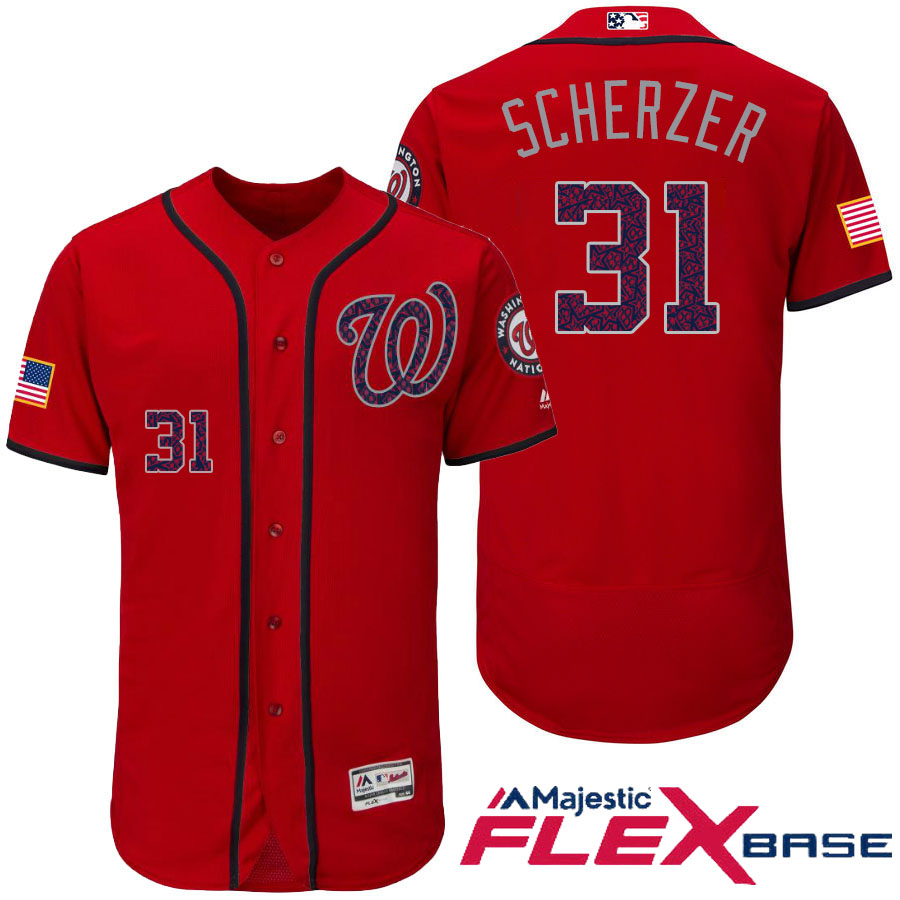 Washington Nationals #31 Max Scherzer Red Stars & Stripes 2016 Independence Day Flex Base Jersey