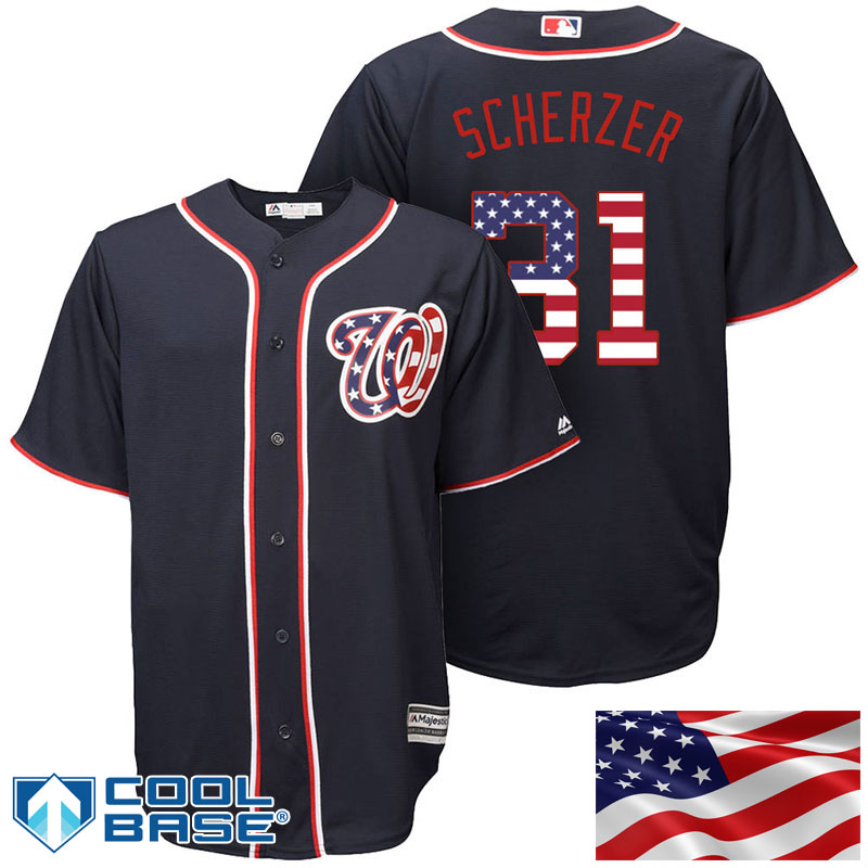 Washington Nationals #31 Max Scherzer Navy Stars & Stripes Official Cool Base Jersey